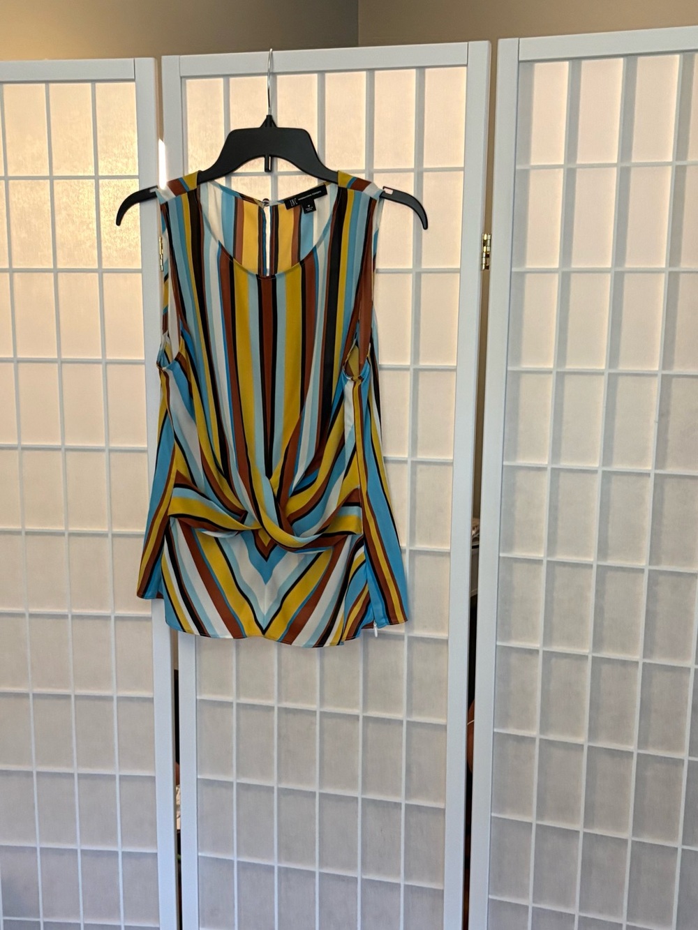 Striped Twist-Front Sleeveless Top in Mustard & Aqua - Women